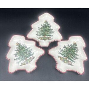 Spode Christmas Tree RED Band 1st Limited Annual Series 7.5” High #s3324U- 3 PC